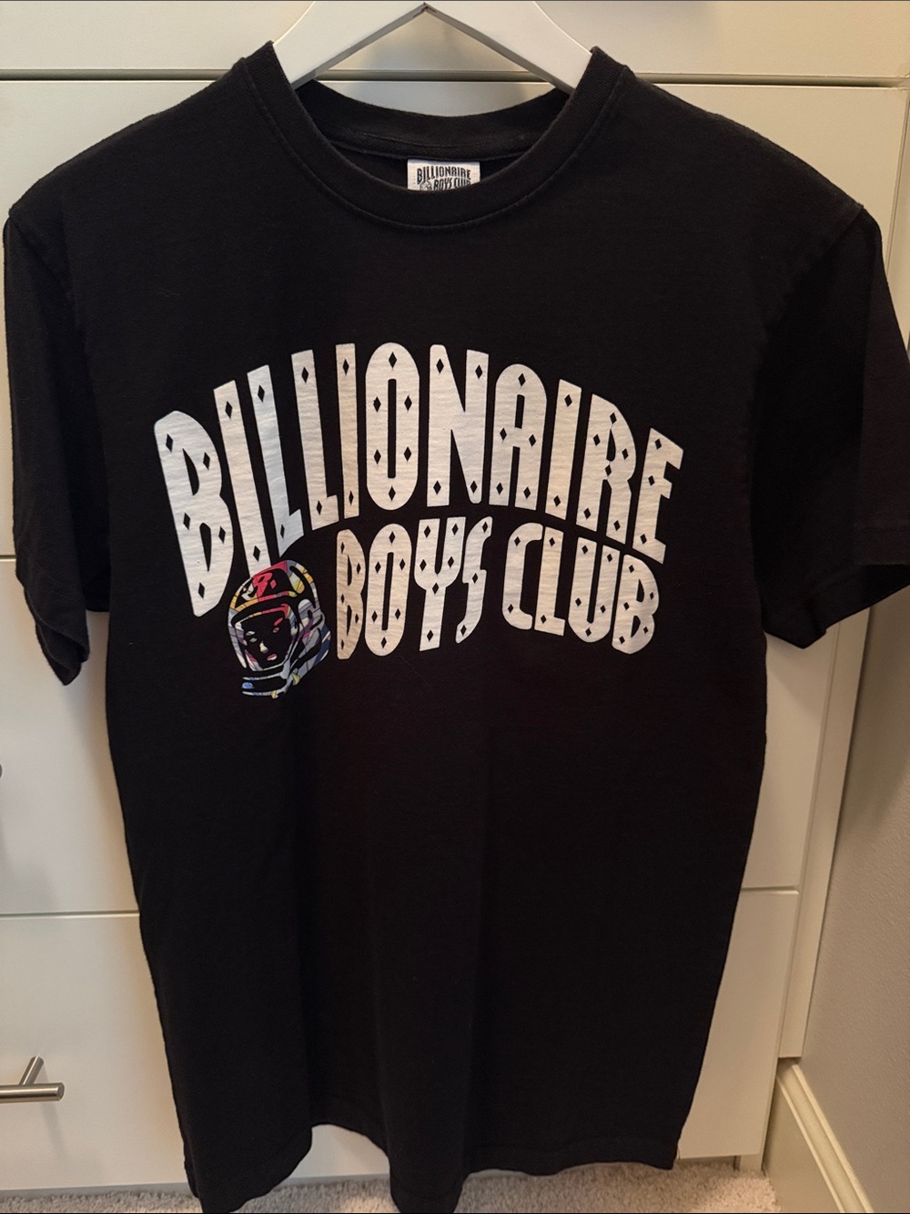 Billionaire Boys Club Black Tee with White Arch Logo and Multicolor Helmet